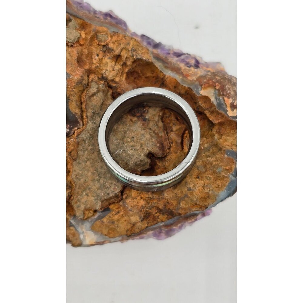 Tungsten Men's Double Abolone Inlay 8mm Wide Band Ring Size 9 Wedding - Picture 3 of 5